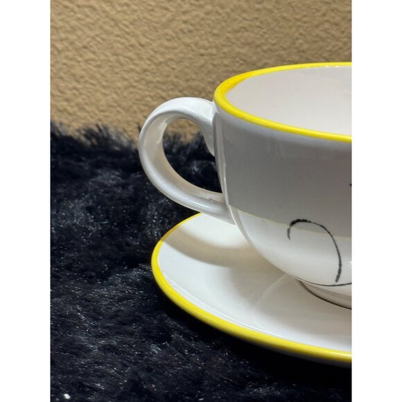 Handpainted Ceramic Large Cup Saucer Cappuccino Latte Soup Italy - Picture 3 of 9